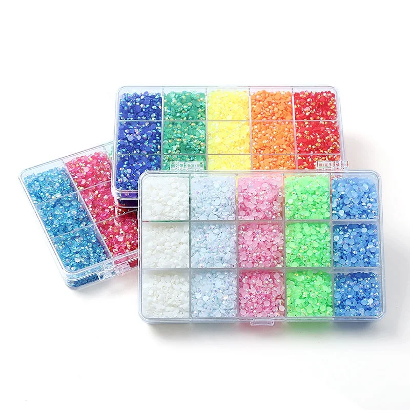 Nail rhinestone premium kits-Wholesale 15 grid rhinestones kit resin flatback  jelly AB  rhinestone bulk for Mug decoration craft