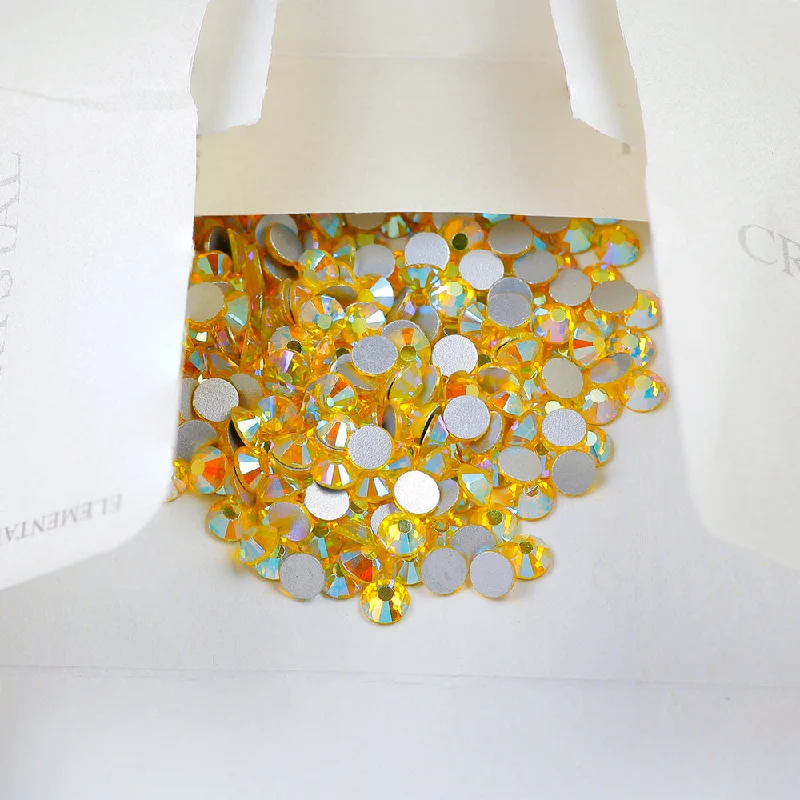 Nail rhinestone nearby stores-Rhinestones Supplier  Loose Glass Strass citrine AB  Flatback Non Hot Fix Nail Art Rhinestones for Nail Art Decoration