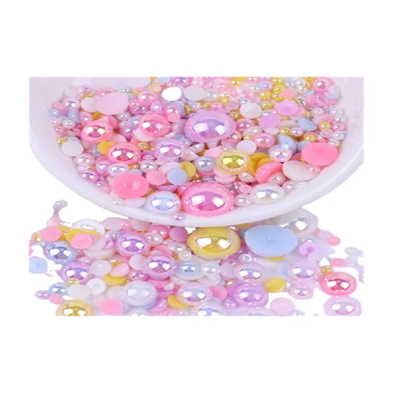 Nail rhinestone splash-resistant-3-10mm Mix Size Half Round Beads AB Colors Plastic Pearls Flat Back Beads Jewelry Nails Art Tips DIY Decoration Slime Crafts