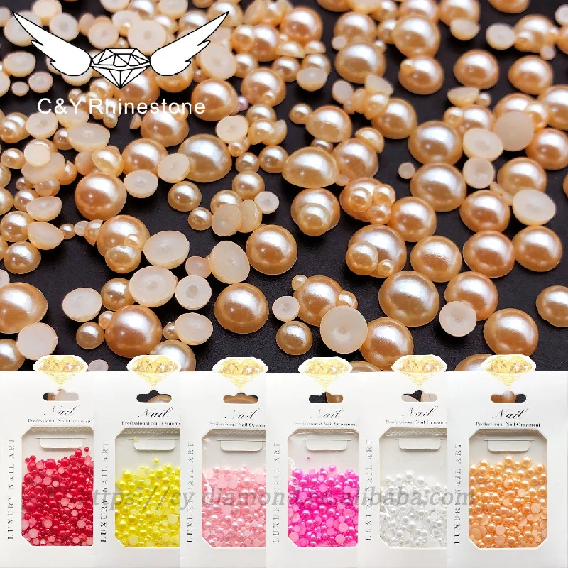 Nail rhinestone old-school-C&Y  Colorful Abs Plastic Flat Pearl Beads Imitation Half Round Pearls For Jewelry Making