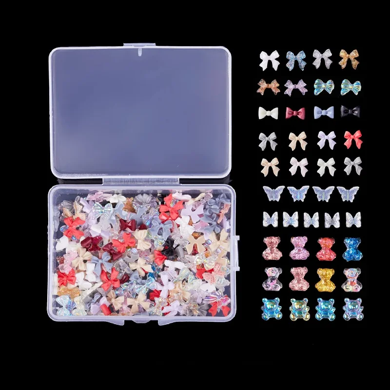 Nail rhinestone dusk hues-High Quality Wholesale100PCS/BOX 3D Nail Charms  Bow Ornament DIY Nail Charms Flatback Nail Art Design