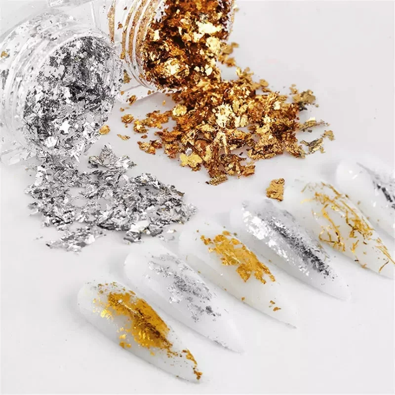 Nail art decoration wine glass-Set of 12 Silver and Golden Nail Foil Box