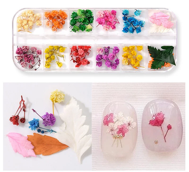 Nail rhinestone letter art-Mix Dried Flowers Nail Decorations Jewelry Natural Floral Leaf Stickers 3D Nail Art Designs Polish Manicure