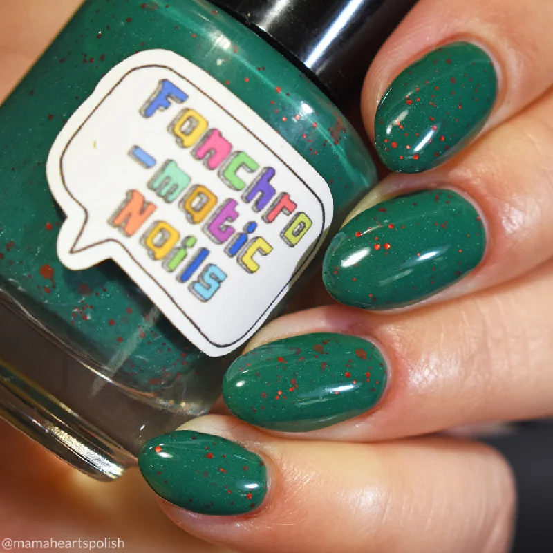 nail polish thyme green-We Dance Until We Fall Nail Polish - teal crelly with scattered red glitter