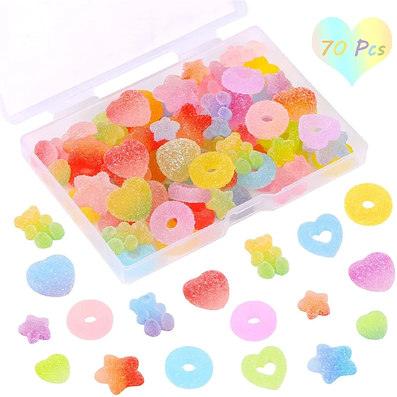 Nail rhinestone ripple effects-SHIZHIXIU 70 Pcs Mixed Candy Charms Cartoon bear Resin nail art charm jewelry For Nail Tips Rhinestones Decoration