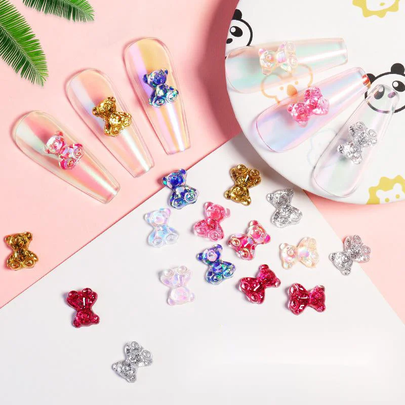 Nail rhinestone phrase nails-Hot Selling 3D Color Bear Shape Nail Rhinestone For Nail Art Acrylic Nail Studs