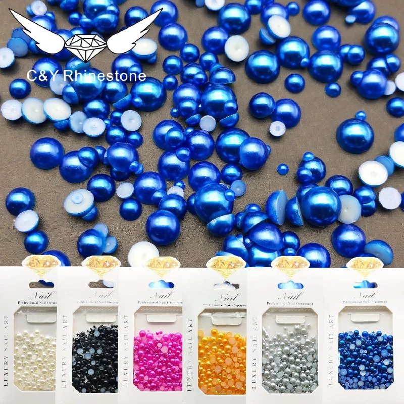 Nail rhinestone maker art-C&Y  Mixed Size Round Flat Back ABS Nail Pearls Nails Art Supplies Accessories