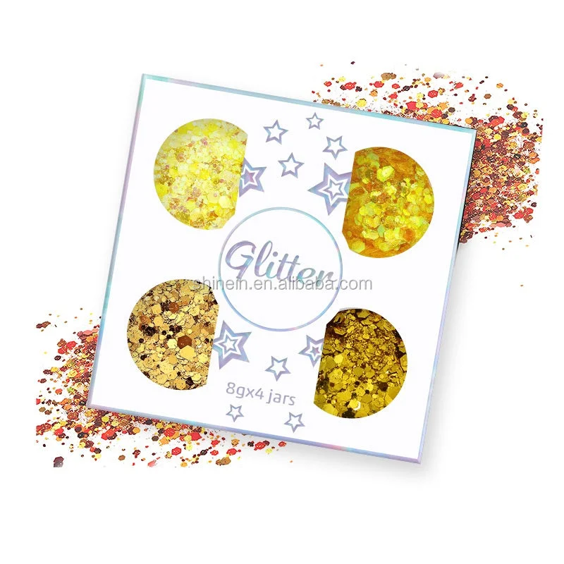 Nail art decoration fire-inspired-Shinein Silver Gold Mix Body Chunky Glitter Festival Hair Glitter Holographic Cosmetic Glitter