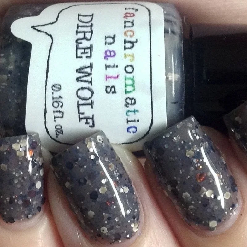 nail polish puddle gray-Dire Wolf Nail Polish - grey creme with neutral-tone glitter