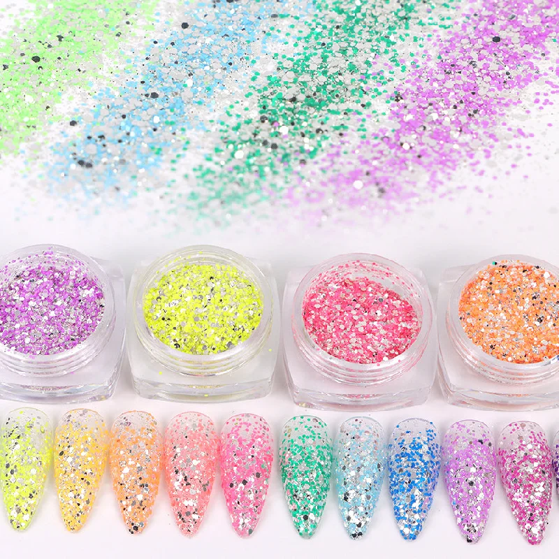 Nail art decoration mythical-Neon Mirror Silver Flash Chunky Glitter Nail Craft Tumbler Glitter Powder New