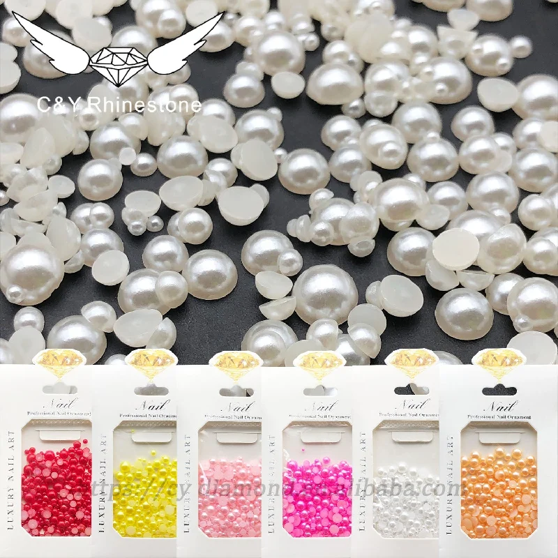 Nail rhinestone unique stones-C&Y  Wholesale Flatback Half Round Pearls Rhinestone In Bulk Bling Package For Garment Accessories