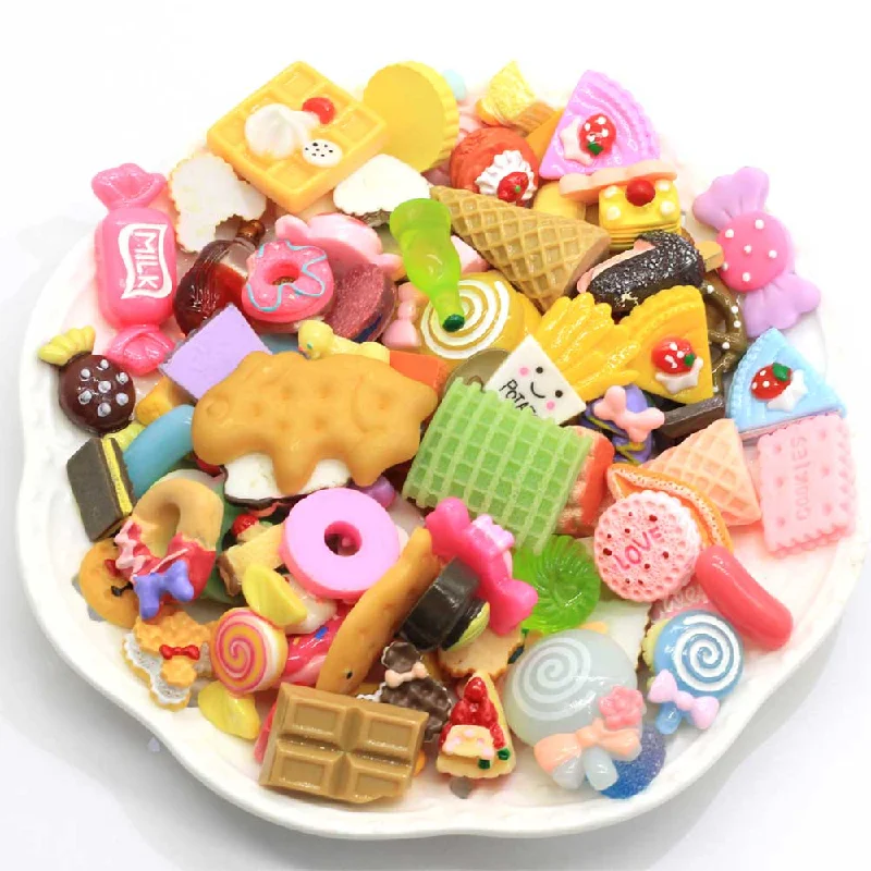 Nail rhinestone IG styles-100 Pieces Mix Design Dessert Candy Donut Cookie Cake Resin Flat Back Cabochon Art Supply Decoration Charm Craft