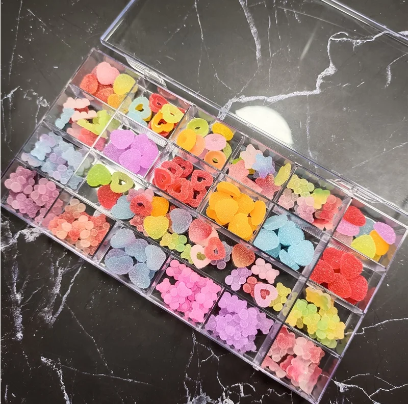 Nail rhinestone orbit themes-SHIZHIXIU 120PCS/BOX Resin kawaii nail charms Gummy Candy Heart Designs Nail Art Decoration Gummy Bear Nail Jewelry Arts