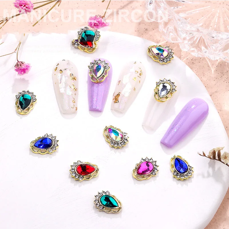 Nail rhinestone urban beats-Luxury Jewelry Waterdrop Korean Style Gemstone Gold Metal Accessories 3d Nail Art Zircon Charms