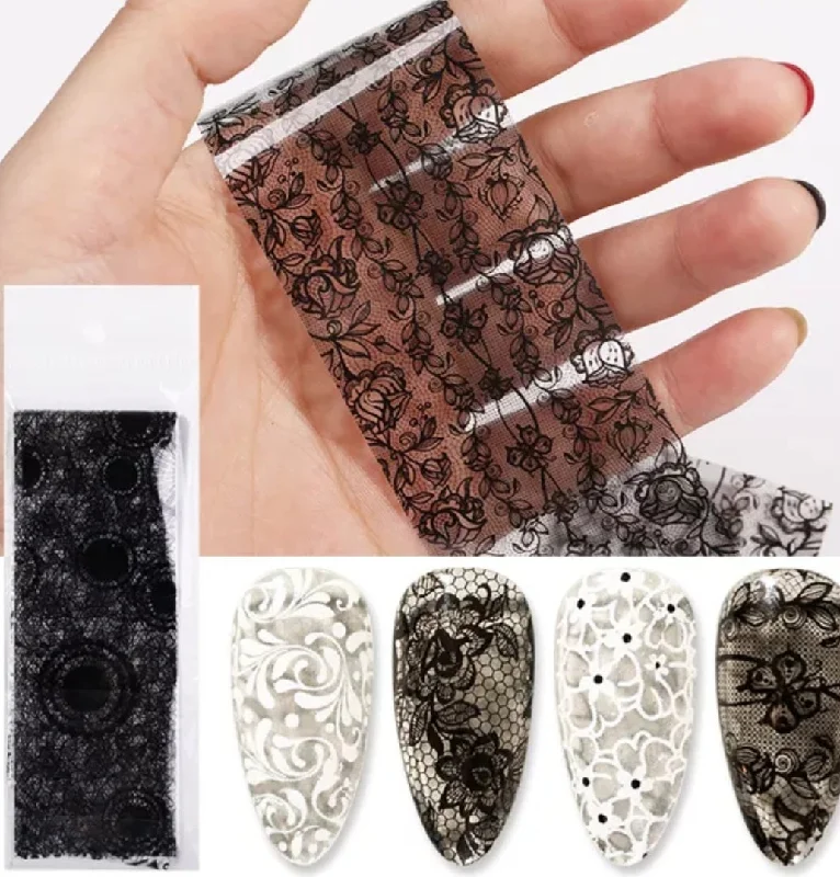 Nail art decoration concert-Black and White Lace Design Nail Foil (10 pcs)