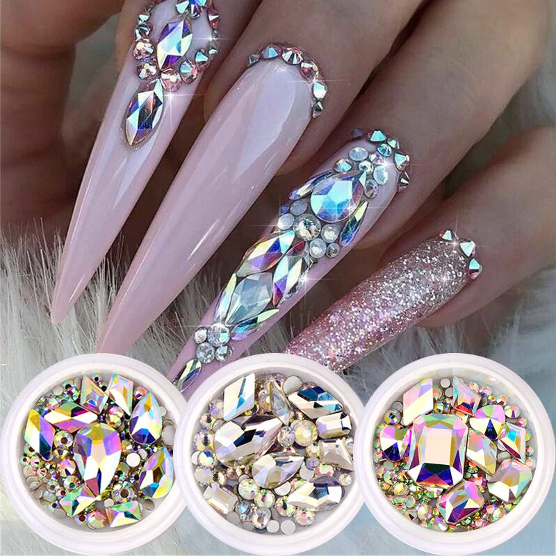 Nail rhinestone tune nails-Diamond Gem 3D Glitter Nail Art Decoration AB Crystal Rhinestone