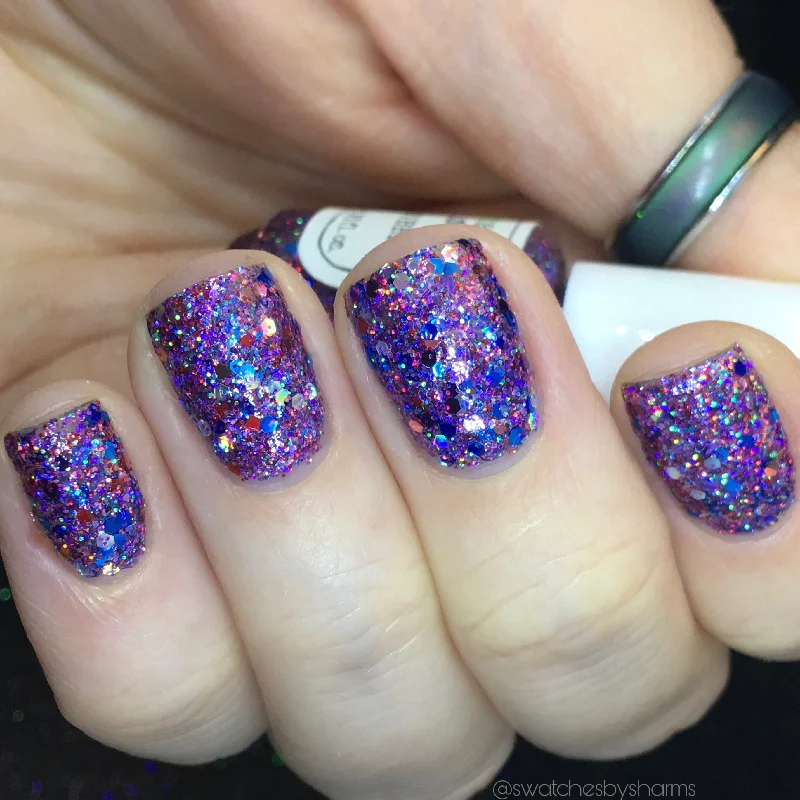 nail polish lobster claw-Bright and Bubbly Nail Polish - holographic purple glitter