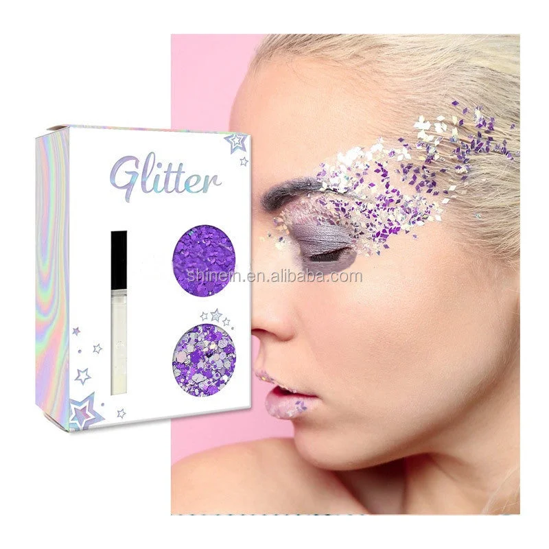 Nail art decoration enchanted-Wholesale Unicorns Purple Mixed Chunky Glitter Makeup Eyeshadow Glitter with Fix Gel in Customized Box