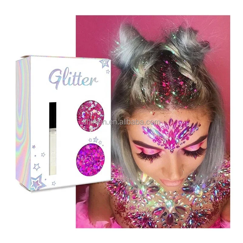 Nail art decoration elemental-Shinein Polyester Holographic Mixed Face Body Cosmetic Chunky Glitter with Glitter Fix Gel