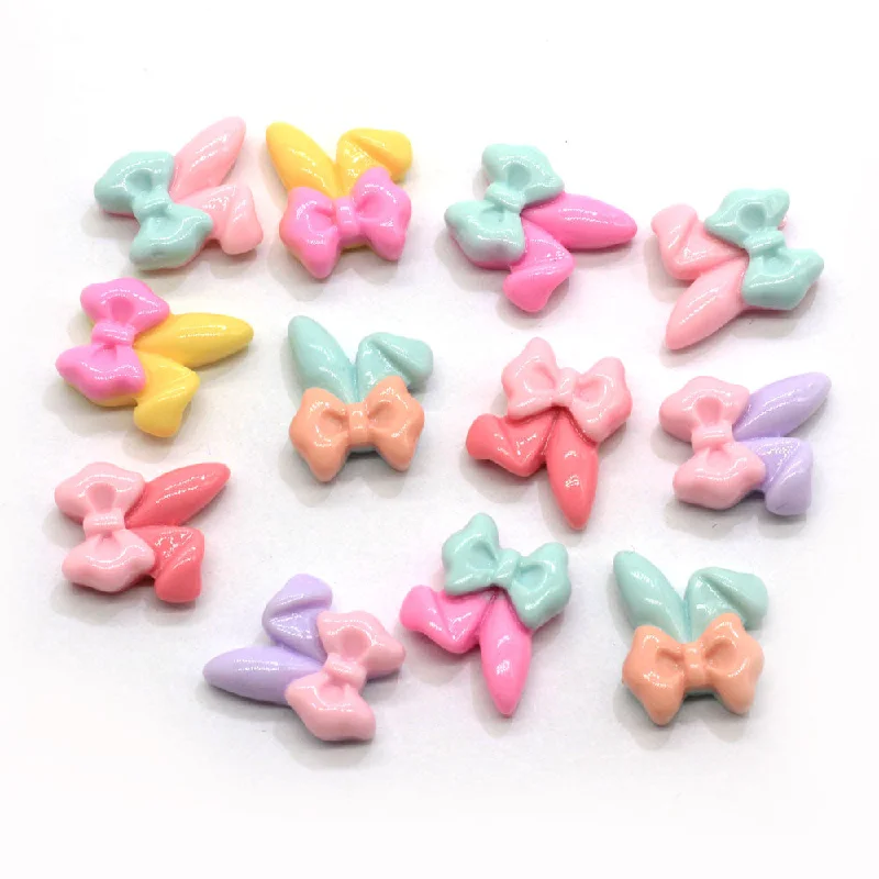 Nail rhinestone short clips-Kawaii Rabbit Ear Bow Resin Flatback Cabochons For Nail Art Embellishment DIY Scrapbooking Decor