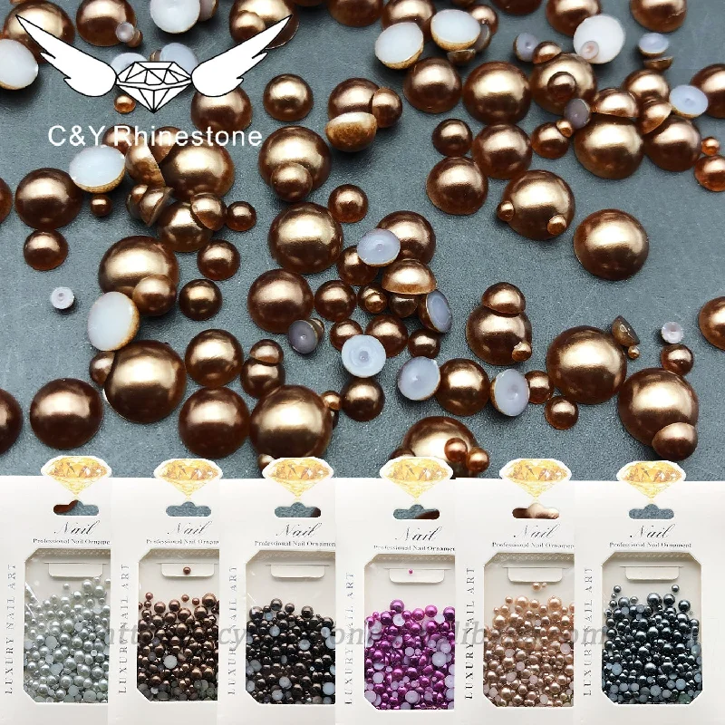 Nail rhinestone style week-C&Y  Wholesale High Quality Half Round Varies ABS Plastic Beads Resin Flat Back Pearl Rhinestone