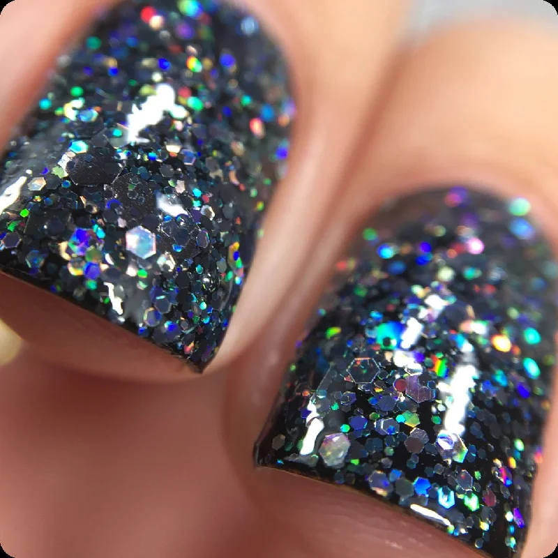 nail polish soot black-Kneel Before Zod Nail Polish - holographic black glitter