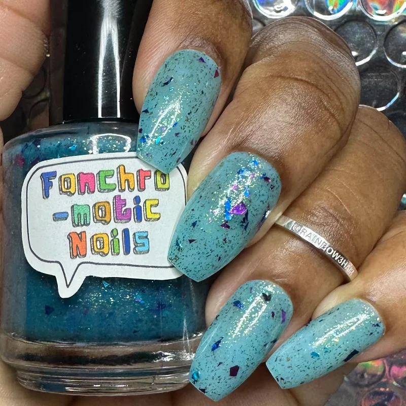 nail polish gumdrop green-San Junipero Nail Polish - teal blue/green with shredded glitters