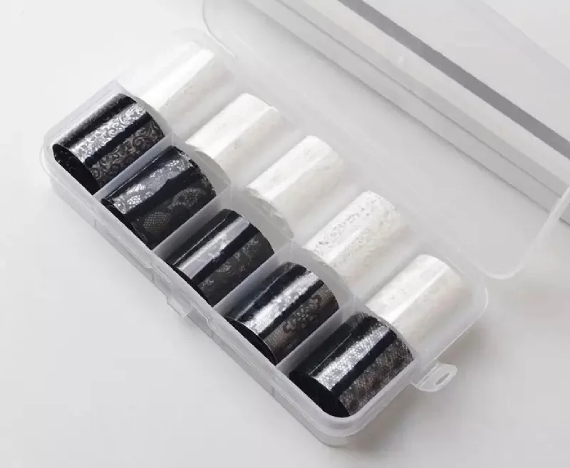 Nail art decoration smoothie-Transfer Foils Box - Black & White Lace