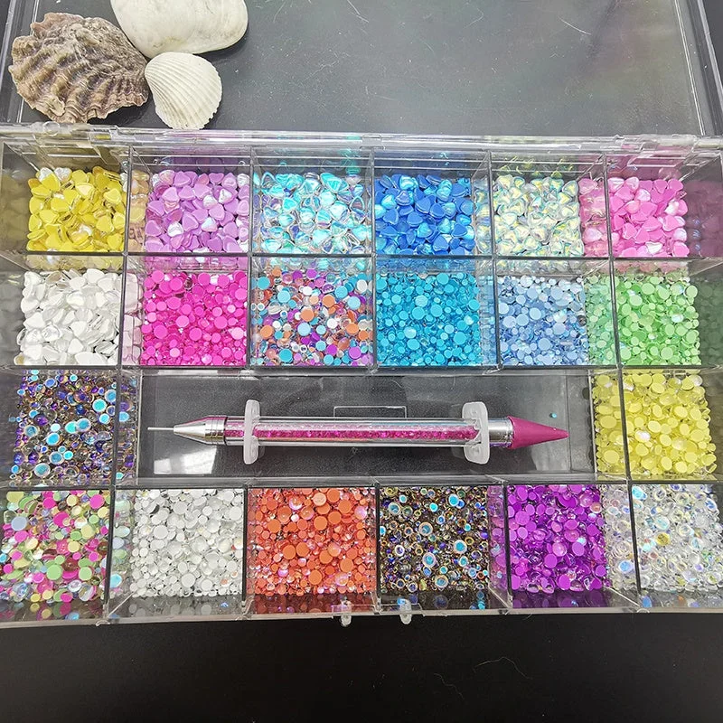 Nail rhinestone easy steps-2021 Wholesale Dropshipping Amazon Hot Selling Nail Accessories Art 21 Grid Boxed Nail Flat Bottom Shaped Rhinestones Set