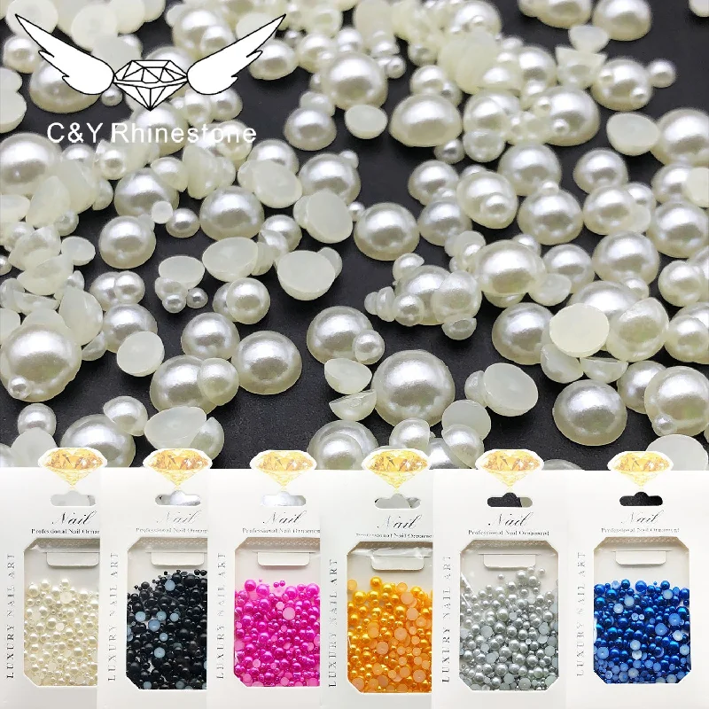 Nail rhinestone catwalk art-C&Y  Beige White Size Mixed Half-Round Pearl Nail Enhancement Mobile Phone DIY Jewelry