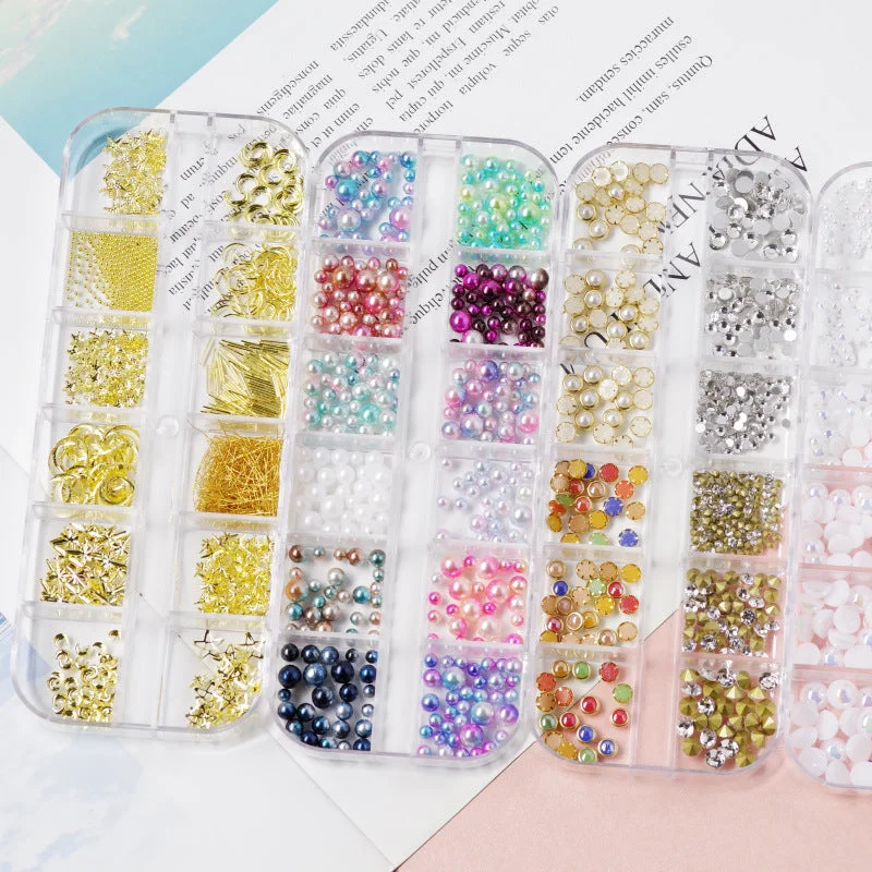 Nail rhinestone soul vibes-Hot Sale Professional 12 Grids Box Colorful Nail Decoration 3d Art For Manicures Beauty Shiny Decorations Nail Art Accessories