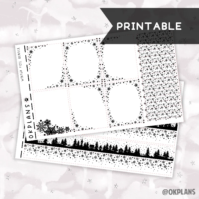 Nail art decoration glitch-Winter // Printable // Foil Bundle