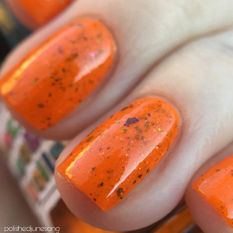 nail polish syrup drip-Oh Rocket! Nail Polish - neon orange with chameleon flakies