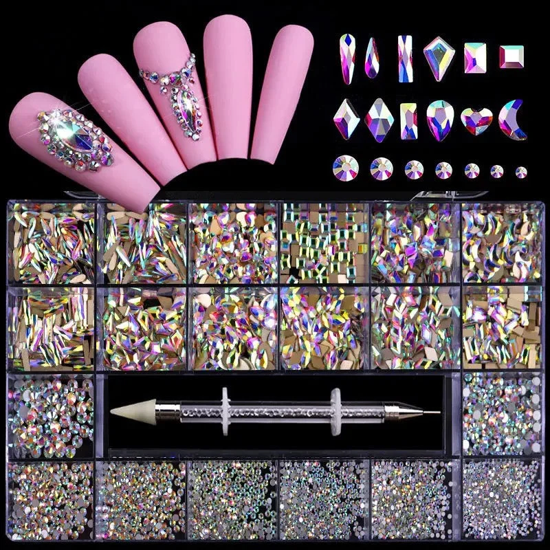 Nail rhinestone simple designs-Variety crystal AB mixed box