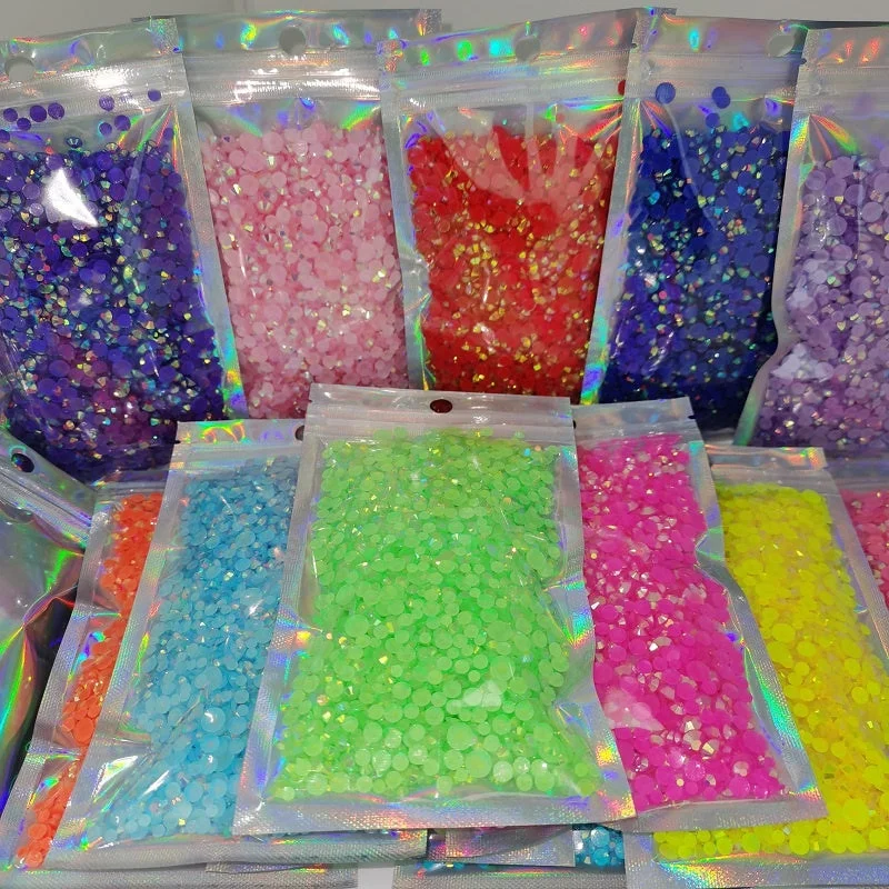 Nail rhinestone application hacks-Wholesale Single Size Package Jelly AB Resin Rhinestone FlatBack Transparent Rhinestones Bulk for DIY Gift Mug