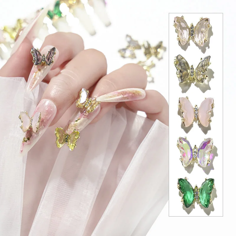 Nail rhinestone bold pop-Nails Wholesale Colorful Crystal Butterfly Nail Art Jewelry 3d Summer Butterflies Charm Nails Rhinestones