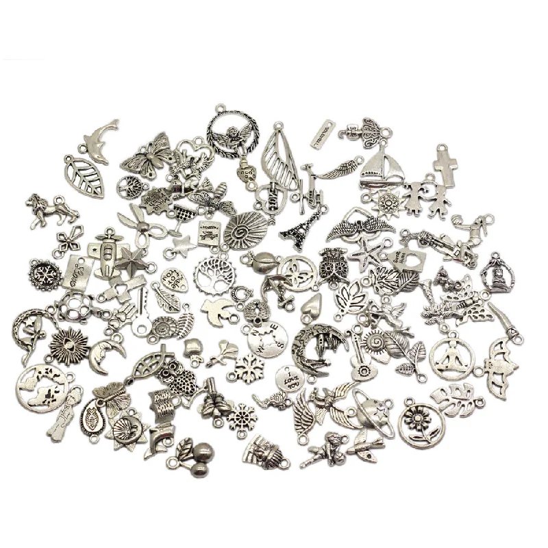 Nail rhinestone snap tips-100pcs Alloy Metal Tibetan Silver Mixed Pendant Beads Charms Jewelry Bracelets Earrings Necklace Making DIY Craft Art Charms