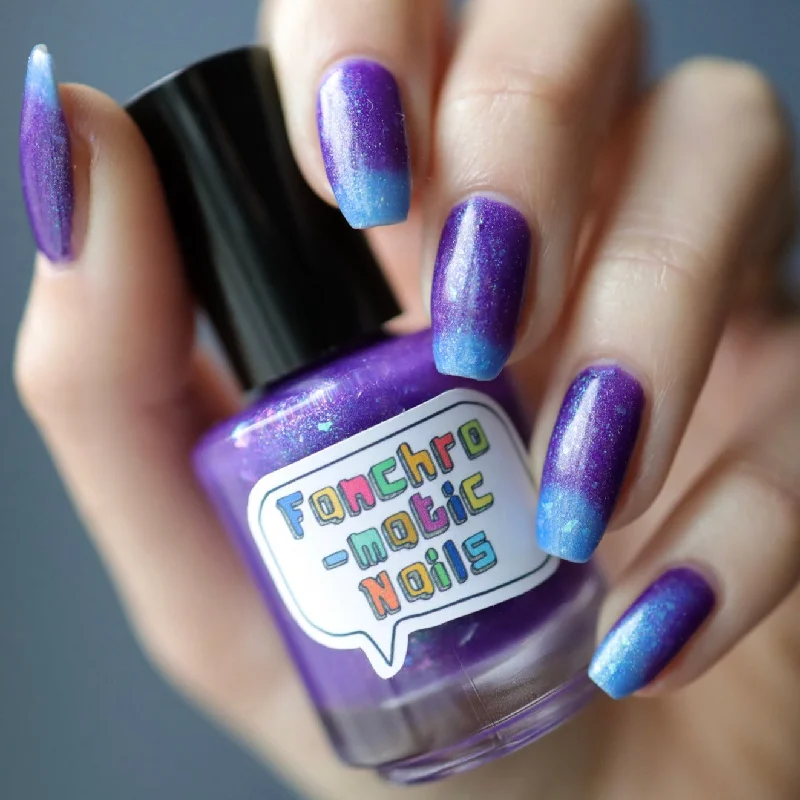 nail polish flame yellow-In A Fairy Country Nail Polish - blue/purple thermal with flakies