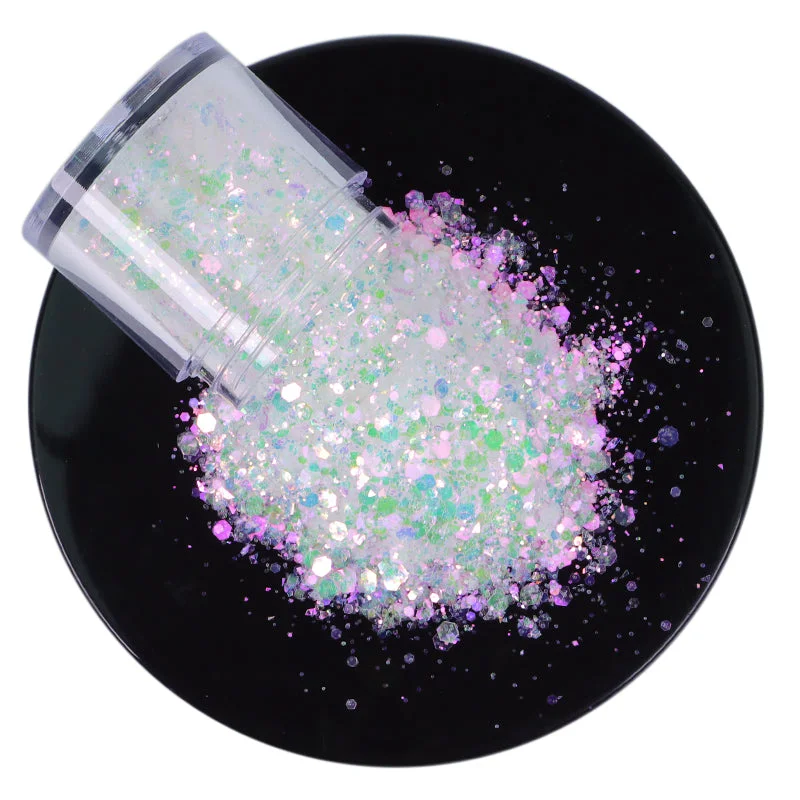 Nail art decoration solar flares-Bulk Iridescent White Pink Chunky White Opal Glitter For Tumbler Making Nails Resin Crafts