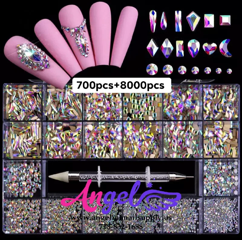 nail polish diamond dust-Diamond - Rhinestone Box set 700pcs + 8000pcs