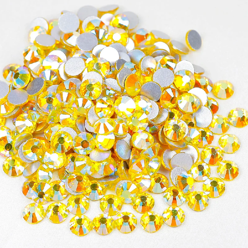 Nail rhinestone proposal nails-Yantuo Factory Wholesale SS3-SS50 Citrine AB Crystal Flat Back Crystals Non Hot Fix Glass Rhinestones For Christmas Cups