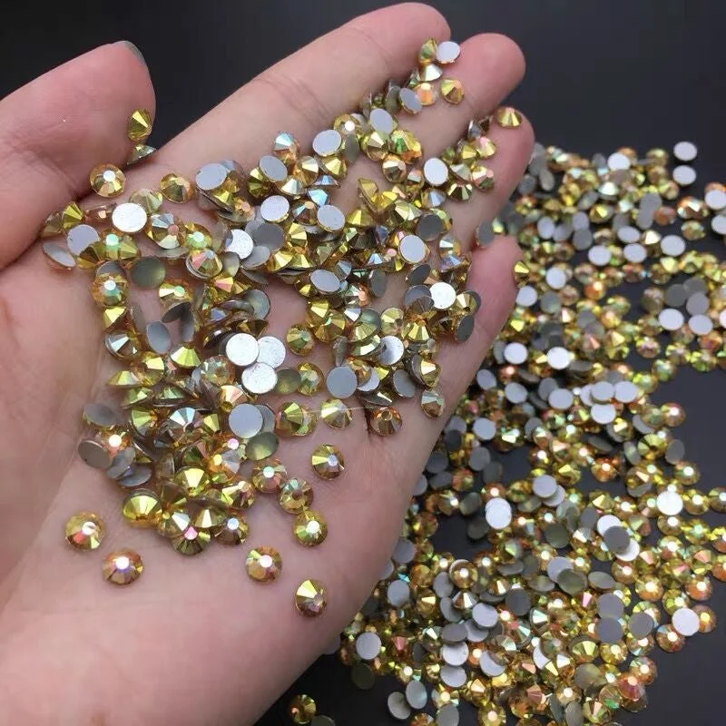 Nail rhinestone plant-based-Shiny new color sun golden Glass Nail Rhinestone Flat Back Stone Nail Crystal Stickers Non Hotfix Strass Diamond