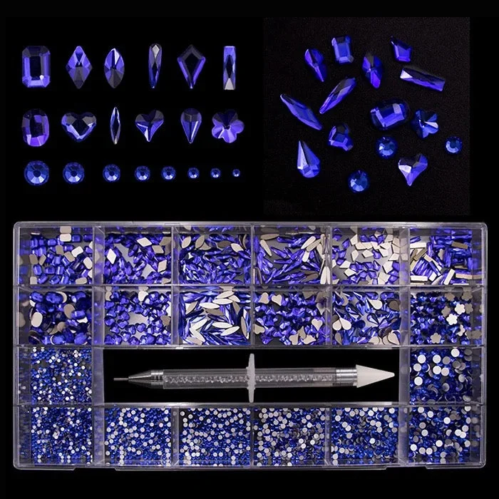 Nail rhinestone striking looks-Variety blue crystals mixed box