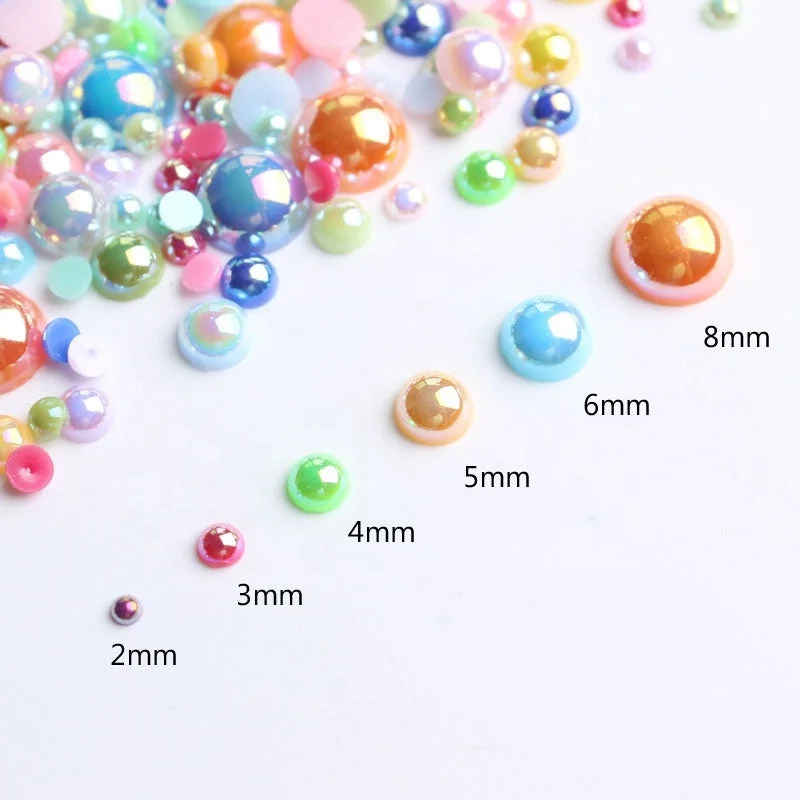 Nail rhinestone dazzling effects-Wholesale 2mm 4mm 6mm 8mm 10mm 12mm 14mm Flat Back Pearls Pink ABS Rhinestone Applique Half Round Beads Flatback Pearls