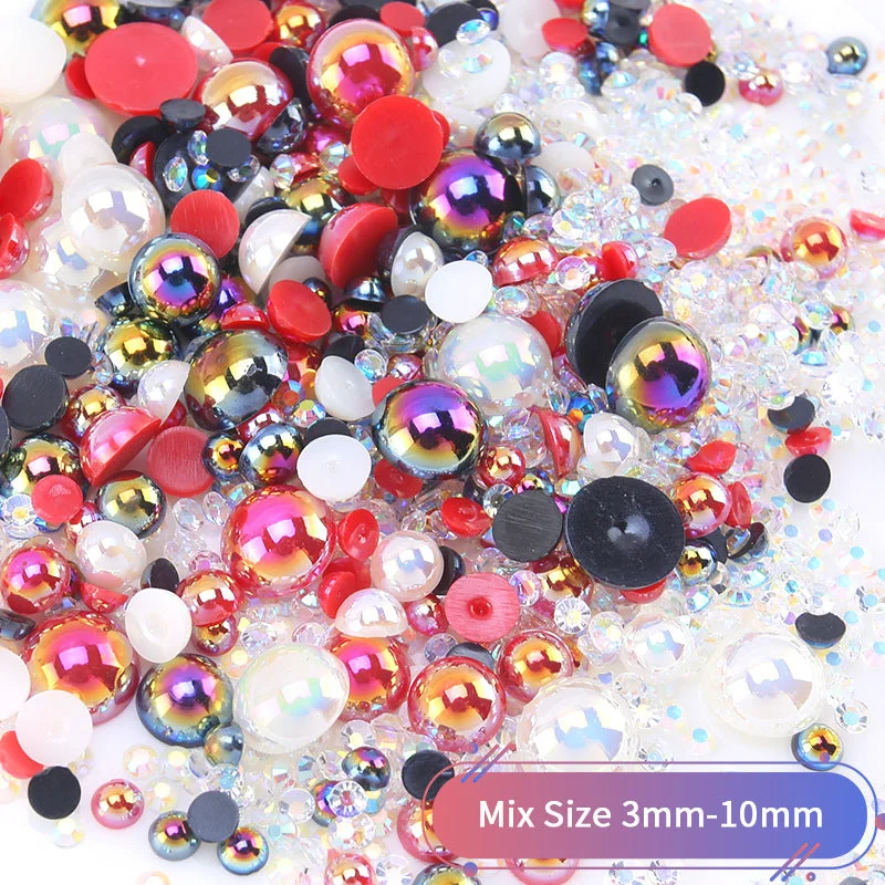 Nail rhinestone chrome shine-Mixed Nail Art Charms Colorful Pearl Resin Rhinestone Nail Accessories Jewelry For Nail Art Decoration