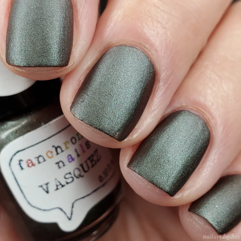 nail polish basil green-Vasquez Nail Polish - mercurial matte grey/green/gold