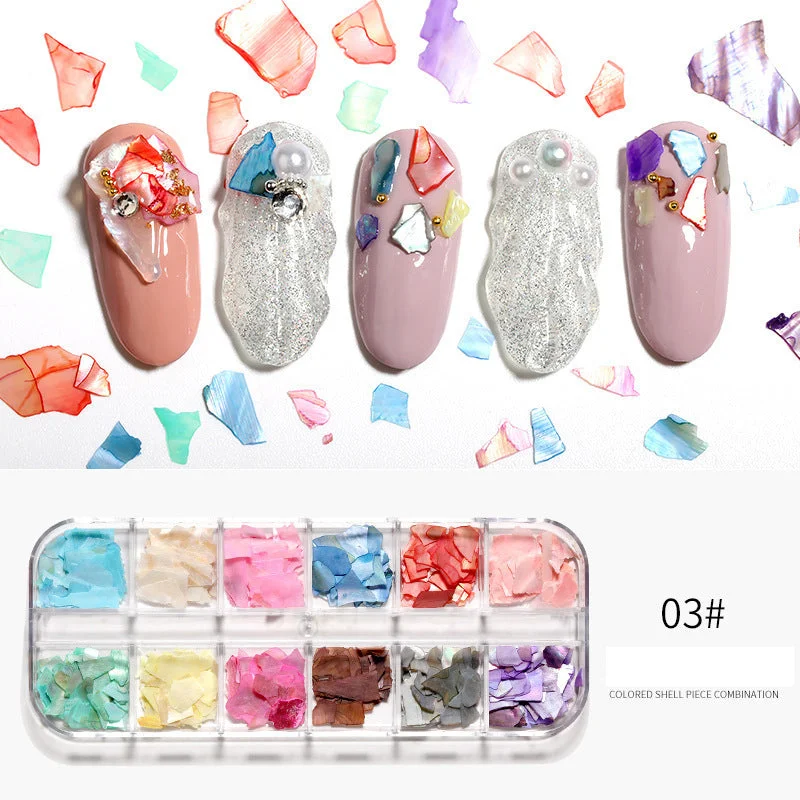 Nail rhinestone space-age-12 Color Natural Sea Shell 3d Charm Slice Diy Salon Decals Tools Colored Stone Nail Art Decoration