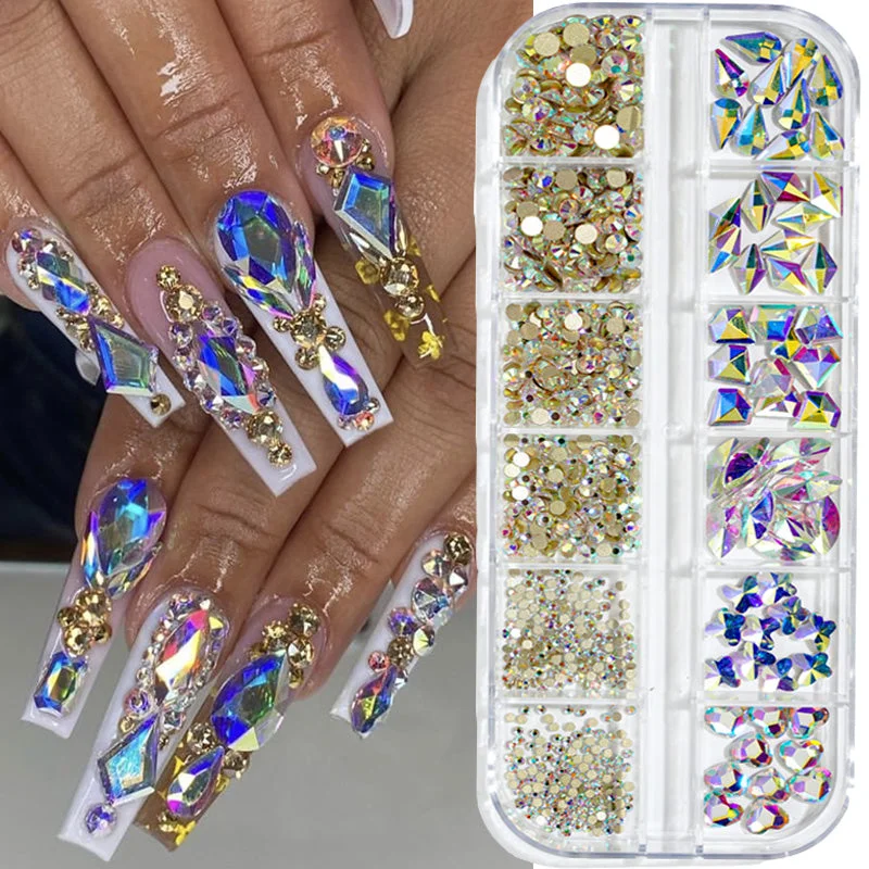 Nail rhinestone active wear-3D Nail Art Rhinestones Multi Color Nail Decorations Gold Red Green Blue Black Mixed Size Crystal Gems DIY Nails Accessories