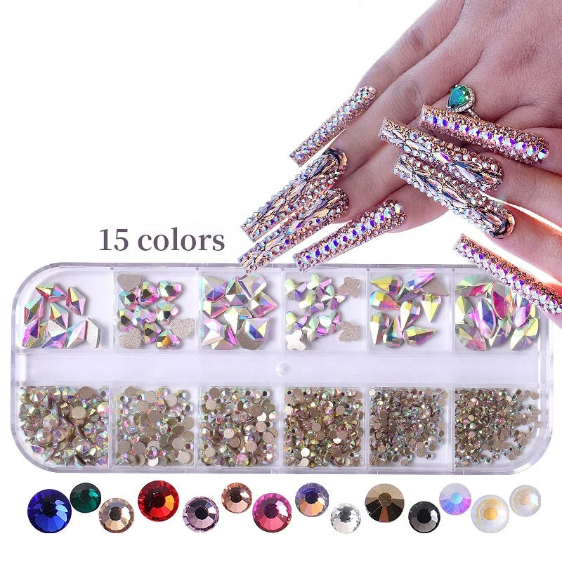 Nail rhinestone wild themes-Luxury Shiny Diamond Nail Art Rhinestones Crystal Decorations 12Grids Set Press on Nails abs Acrylic