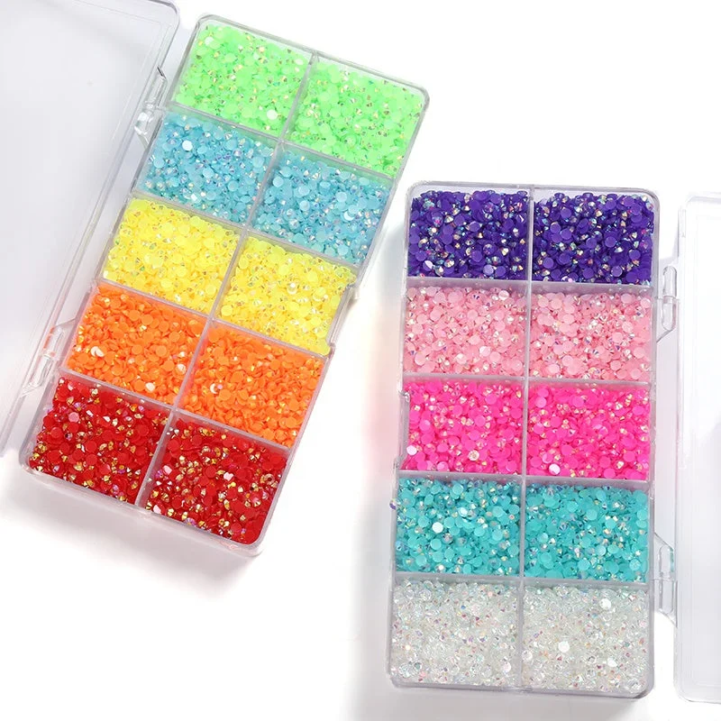 Nail rhinestone shade pairings-Hot Sale Shinning 10 Grid Flatback Jelly Rhinestones Colorful AB Resin Rhinestone Kit For Mugs Craft Accessories